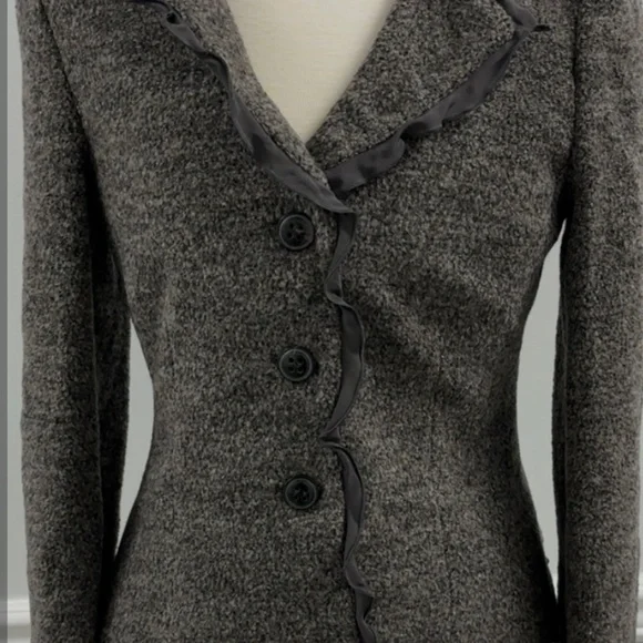 Armani Collezioni Brown/Gray Wool and Angora Ruffle Jacket - Picture 2 of 7